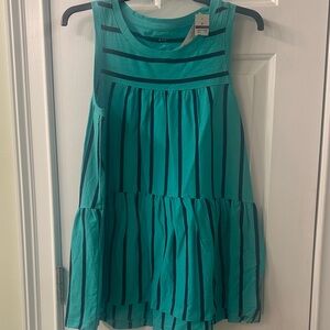 Striped Teal ruffle tunic sleeveless top